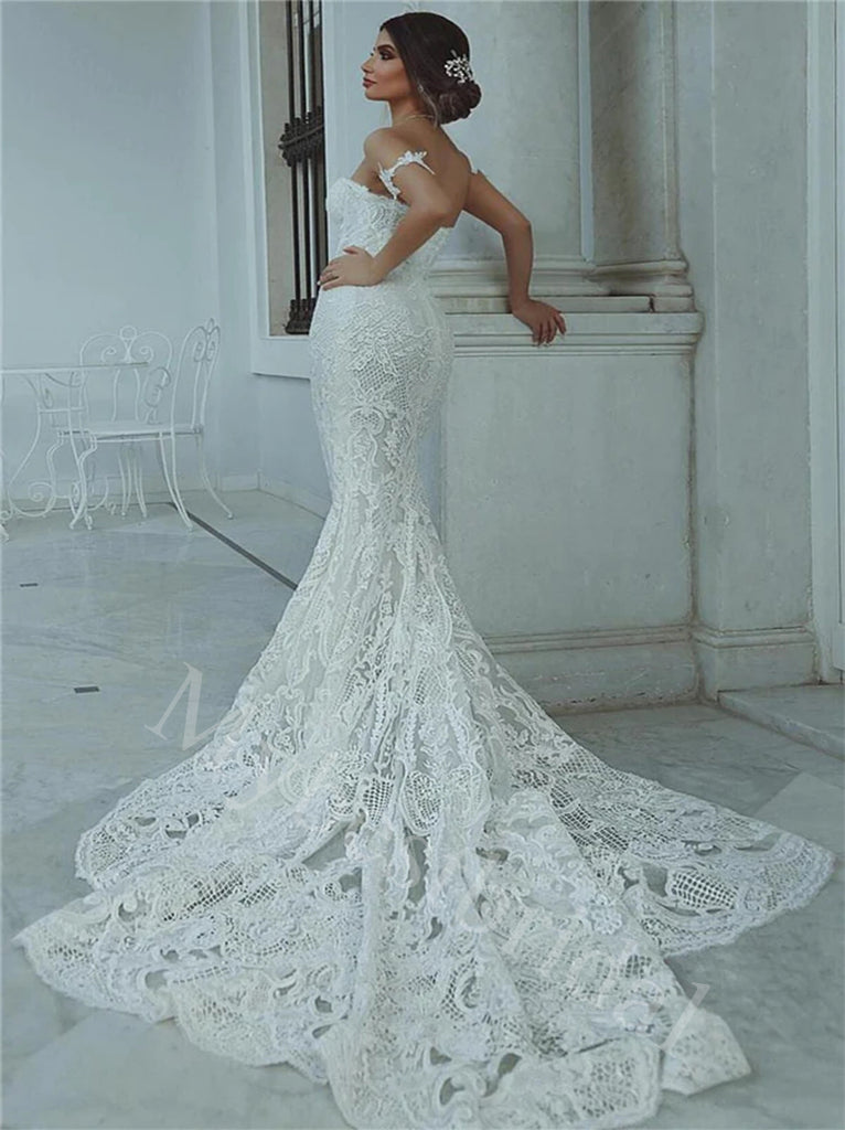 Sexy Sweetheart Sleeveless Mermaid Lace applique Wedding Dresses,WDY0331
