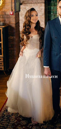 Sparkly Sweetheart Lace A-line Long Cheap Wedding Dresses, WDS0020