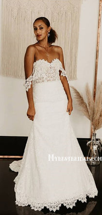 New Arrival Off-shoulder Mermaid Lace Long Wedding Dresses, WDS0077