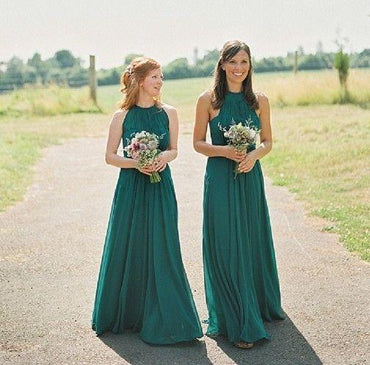 Cheap Halter Green Custom Chiffon Long Bridesmaid Dresses, WGY0253
