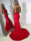 Charming Mermaid Backless Red Satin Evening Dresses,Cheap Prom Dresses,PDY0562