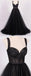 Strap Black Appliques A-line Tulle Prom Dresses, Affordable Evening Dresses, BG0354