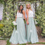 A-Line Two Piece White Lace Green Tulle Bridesmaid Dress,Cheap Bridesmaid Dresses,WGY0205