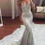 Brilliant Satin Strapless Neckline Sliver Ball Gown Prom Dresses With Sequin & Beadings.PDY0248