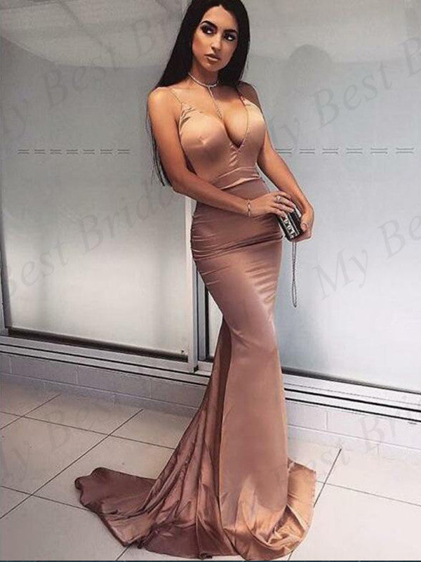 Mermaid Champagne Deep V Neck Party Dresses ,Cheap Prom Dresses,PDY0622