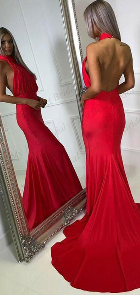 Charming Mermaid Backless Red Satin Evening Dresses,Cheap Prom Dresses,PDY0562