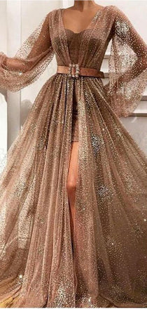 Two Piece Long Sleeves Prom Dresses ,Cheap Prom Dresses,PDY0619