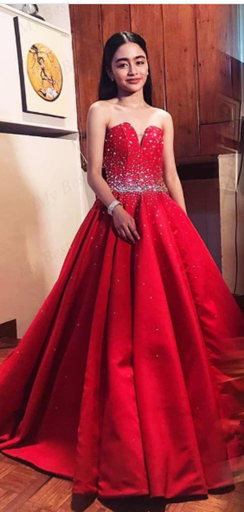A-line Beaded Red Stain Evening Dresses ,Cheap Prom Dresses,PDY0600