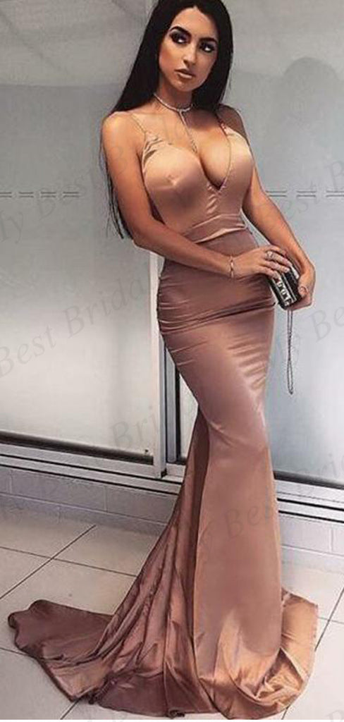 Mermaid Champagne Deep V Neck Party Dresses ,Cheap Prom Dresses,PDY0622
