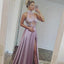A-Line High Neck Satin Prom Dress with Appliques Split,Evening Party Dresses,PDY0243
