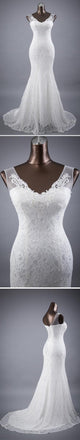 Elegant V-neck Lace Mermaid Wedding Party Dresses, Vantage Bridal Gown, WDY0135