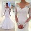 Long Sleeve Off Shoulder Mermaid Lace Custom Wedding Dresses Online, WDY0218
