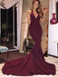 Mermaid V-Neck Criss-Cross Back Burgundy Prom Dress ,Cheap Prom Dresses,PDY0402