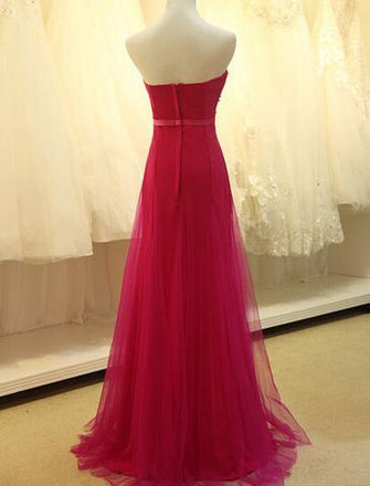 Sweetheart Hop Pink Appliques Beaded Long A-line Simple Tulle Prom Dresses, BG0302