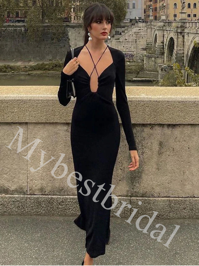 Sexy Long sleeves Simple Sheath Long Prom Dress,PDS1059