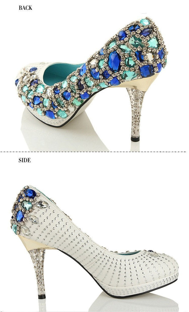 Four Colors Handmade Rhinestone High Heels Pointed Toe Crystal Wedding Shoes, SY0109