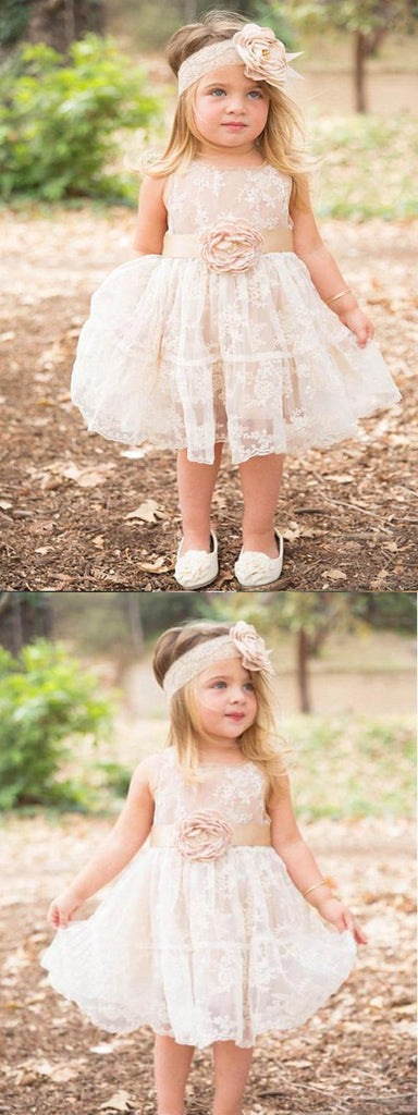 Cute Blush Lace Flower Girl Dress With Handmade Flower,Cheap Flower Girl Dresses,FGY0192