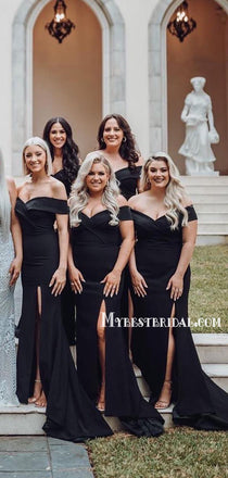 Newest Off-shoulder Mermaid Side Slit Long Bridesmaid Dresses, BDS0148