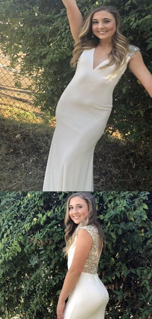 Sheath V-neck Gold Sequin Long Prom Dresses,Cheap Prom Dresses,PDY0468