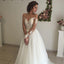 Sweetheart Open Back Sexy A-line White Tulle Lace Long Wedding Party Dresses, WDY0139