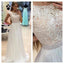 Round Neck White Lace Chiffon Beaded Belt Long A-line Prom Dresses, BG0312