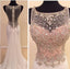 Scoop Neckline Rhinestone Beaded Sheer Top Long Sheath White Chiffon Prom Dresses, BG0313