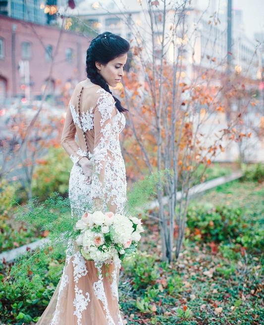 Round Neck Long Sleeve See Through White Lace Long Mermaid Prom Wedding Dresses, BG0317