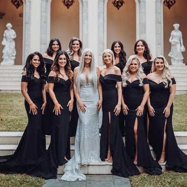Newest Off-shoulder Mermaid Side Slit Long Bridesmaid Dresses, BDS0148