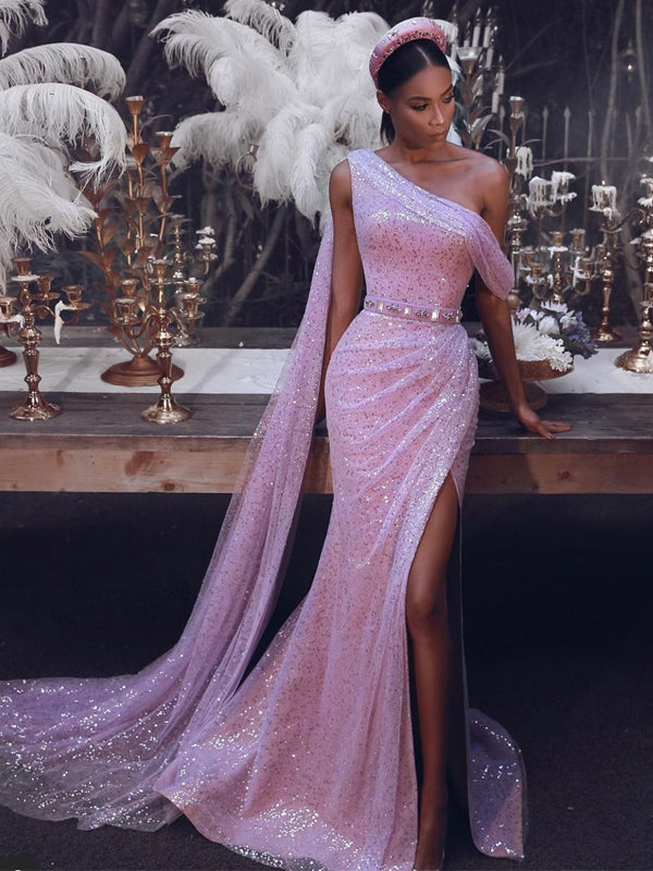 Gogerous One Shoulder Sparkly Pink Sequin Formal Evening Prom Dresses, mybestbridal Gogerous One Shoulder Sparkly Pink Sequin Formal Evening Prom Dresses, mybestbridal