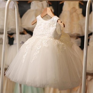 Ivory Round Neck Lace Tulle Flower Girl Dresses, Zip up Cute Little Girl Dresses, FGY0140