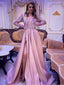 Charming Deep V-neck A-line Sequin Satin Long Prom Dresses, PDS0146