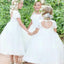 Short Sleeves Open Back Tulle White Lace Flower Girl Dress  ,Cheap Flower Girl Dresses ,FGY0226