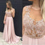Pale Pink Long A-line Satin Lace Beaded Long Prom Dresses, BG0320