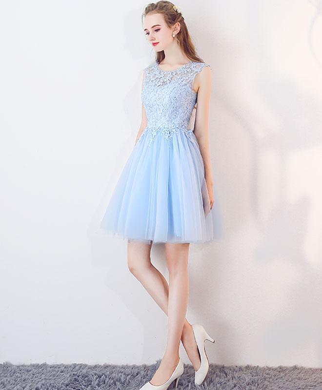 Cute Blue Illusion Lace Cheap Short Homecoming Dresses Online, BDY0297