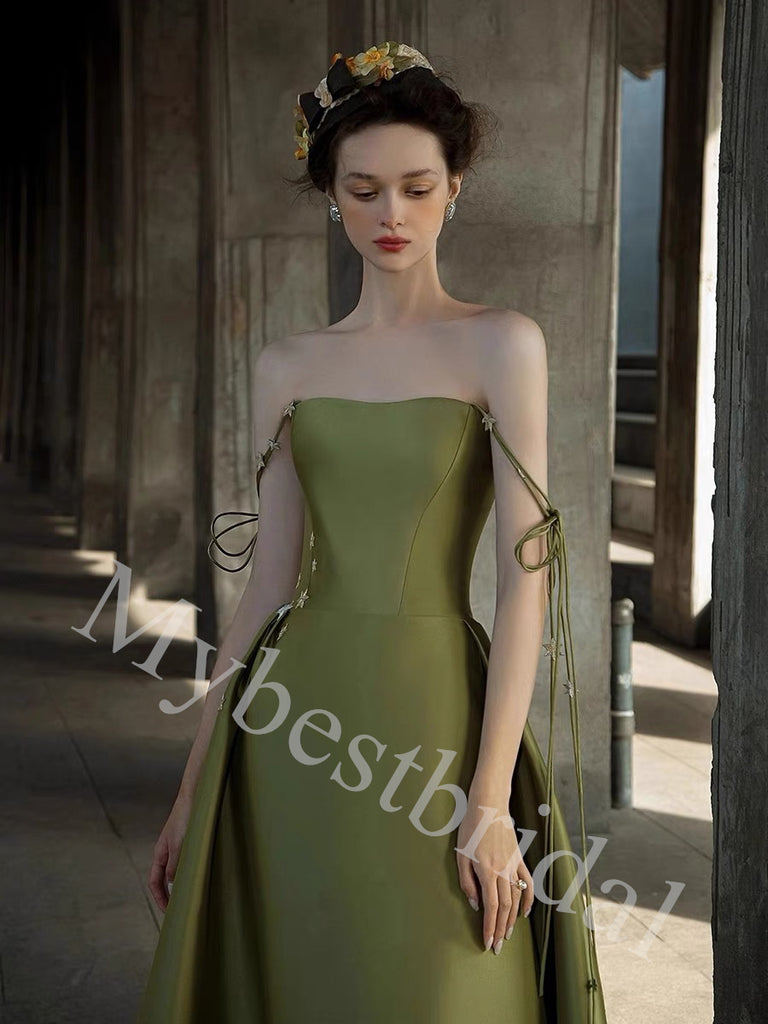 Elegant Strapless Sleeveless A-line Long Prom Dress,PDS1035