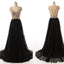 Rhinestone Top Sheer Long A-lien Black Chiffon Long Prom Dresses, BG0323