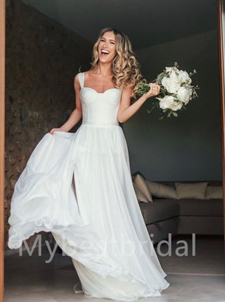 Simple Sweetheart Spaghetti straps A-Line Wedding Dresses, WDY0193