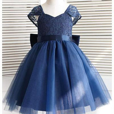 Navy Blue Cap Sleeves Lace Flower Girl Dresses,Cheap Toddler Flower Girl Dresses,FGY0193