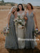 Elegant V-neck Floor-length Tulle Long Bridesmaid Dresses, BDS0150