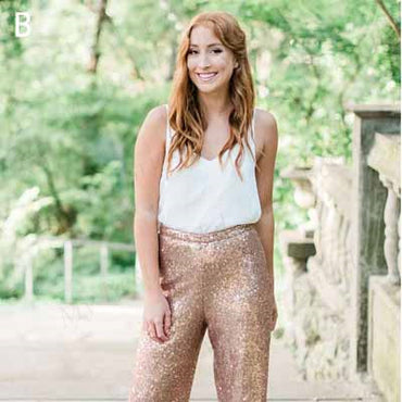 Two Piece Rose Gold Sequin Bridesmaid Jumpsuit,Cheap Bridesmaid Dresses,WGY0382