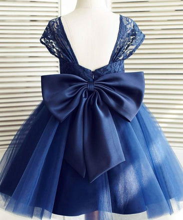 Navy Blue Cap Sleeves Lace Flower Girl Dresses,Cheap Toddler Flower Girl Dresses,FGY0193
