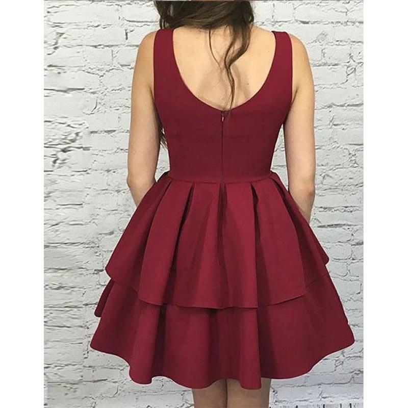 Simple Dark Red V Neck Cheap Homecoming Dresses 2018, BDY0248