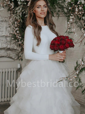 Elegant Long sleeves A-line tulle Wedding Dresses, WDY0278