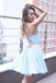 Sexy Casual Chiffon Blue Spaghetti Straps Short Cheap Homecoming Dresses Online, BDY0344