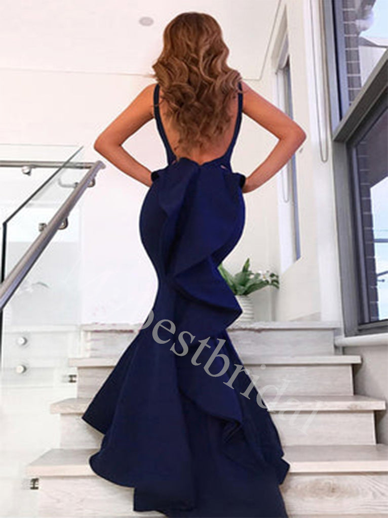 Elegant V-neck Sleeveless Mermaid Prom Dresses,PDS0917