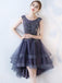 Cheap Ruffle Scoop Navy Lace Cute Homecoming Dresses 2018, BDY0184