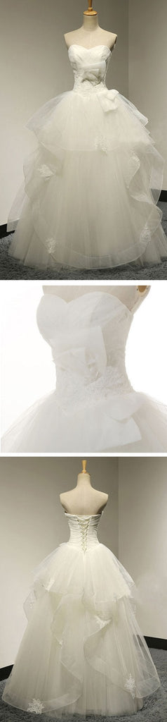 Chic Design Sweetheart White Tulle Wedding Party Dresses With Lace, Lace Up Bridal Gown, WDY0127