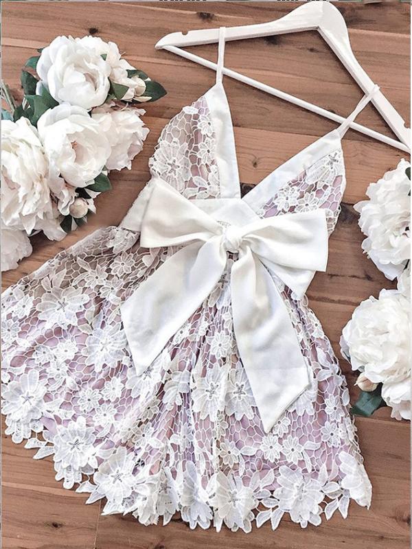 V-neck Spaghetti Straps Short Lilac Lace Homecoming Dresses ,Short Prom Dresses,BDY0317