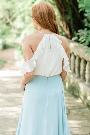 Two Piece Blue Chiffon Bridesmaid Dresses,Cheap Bridesmaid Dresses,WGY0383