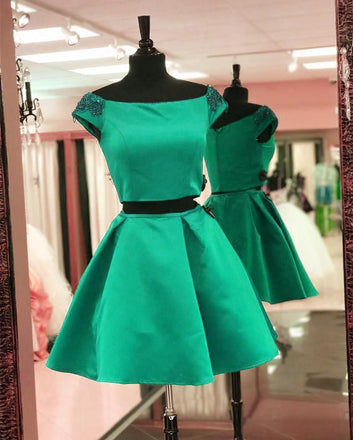 Simple Cute Two Piece Cap Sleeve Blue Homecoming Dresses 2018, BDY0249